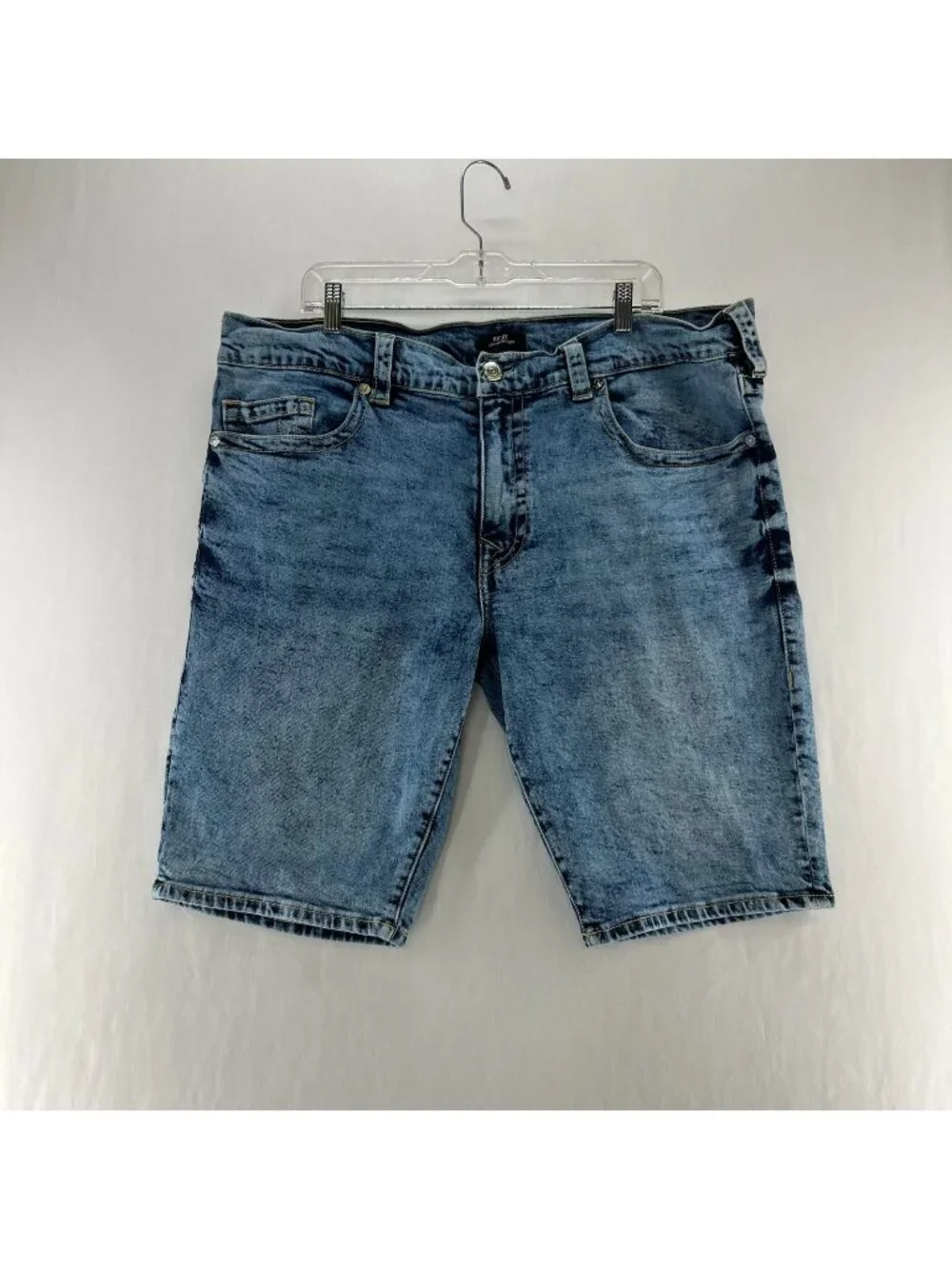 True Religion Ricky Relaxed Straight Denim Shorts Mens 42 Stretch Acid Wash Blue